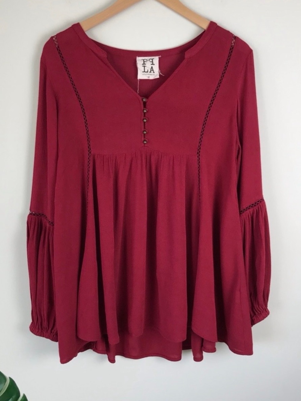 PPLA Xander Peasant Blouse Bell Sleeve Women's Size Medium Red Bohemian